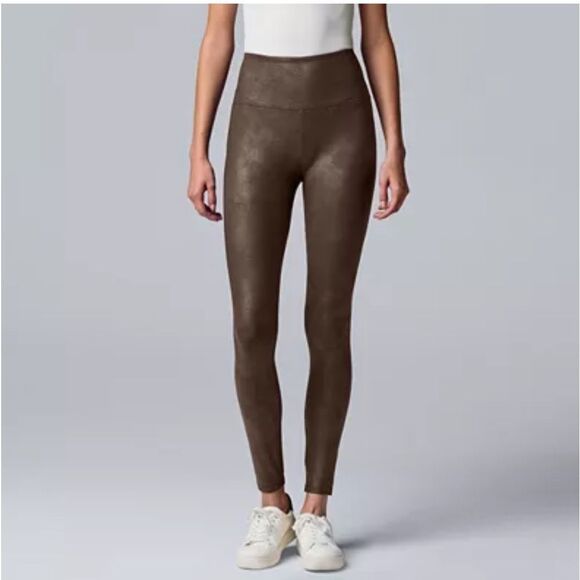 NWOT LYSSE’ Brown Faux Leather Vegan High Rise Slimming Control Panel legging S - Picture 1 of 11